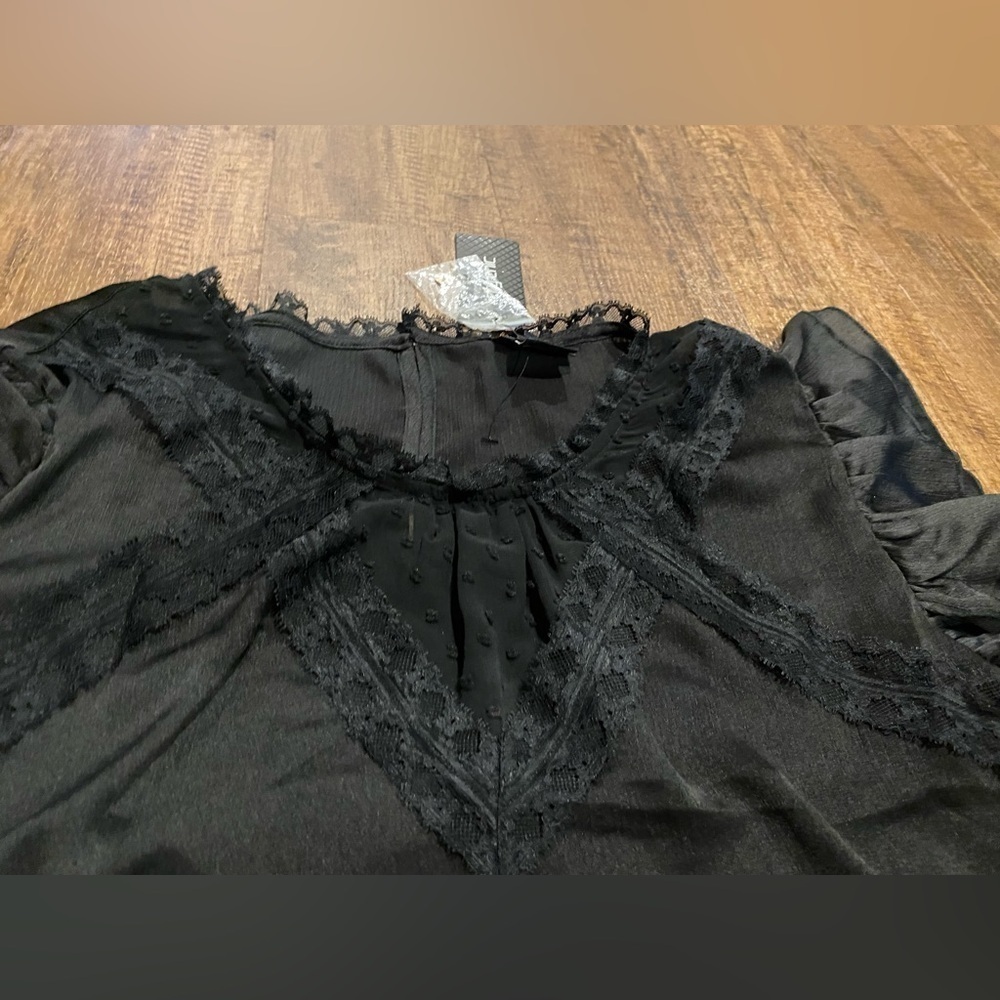 City Chic Black Lace Inset Flutter Sleeve Blouse NWT XXL / 24